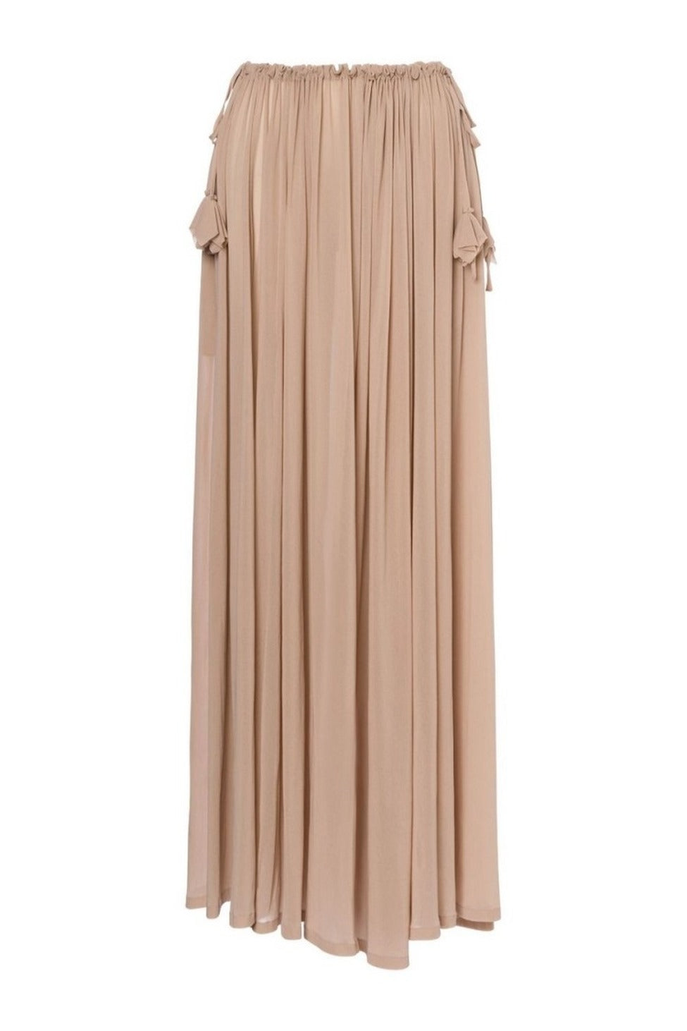 Beige Maxi Skirt With Gathered Waist