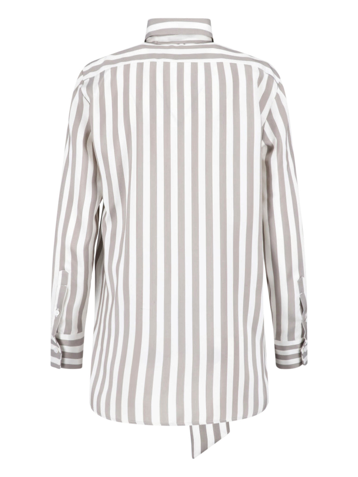 Beige Silk Striped Classic Collar Shirt