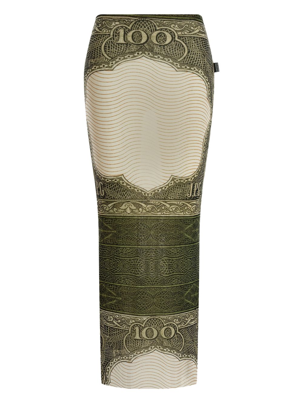 Pencil Midi Skirt With Vintage Banknote Print