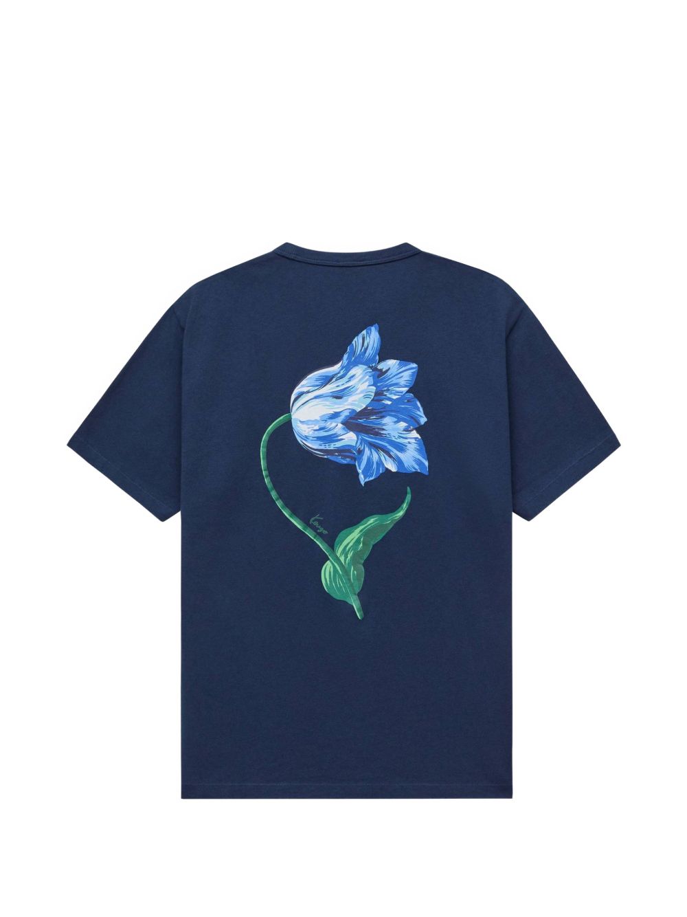 Navy Blue Short-Sleeve T-Shirt with Floral Embroidery