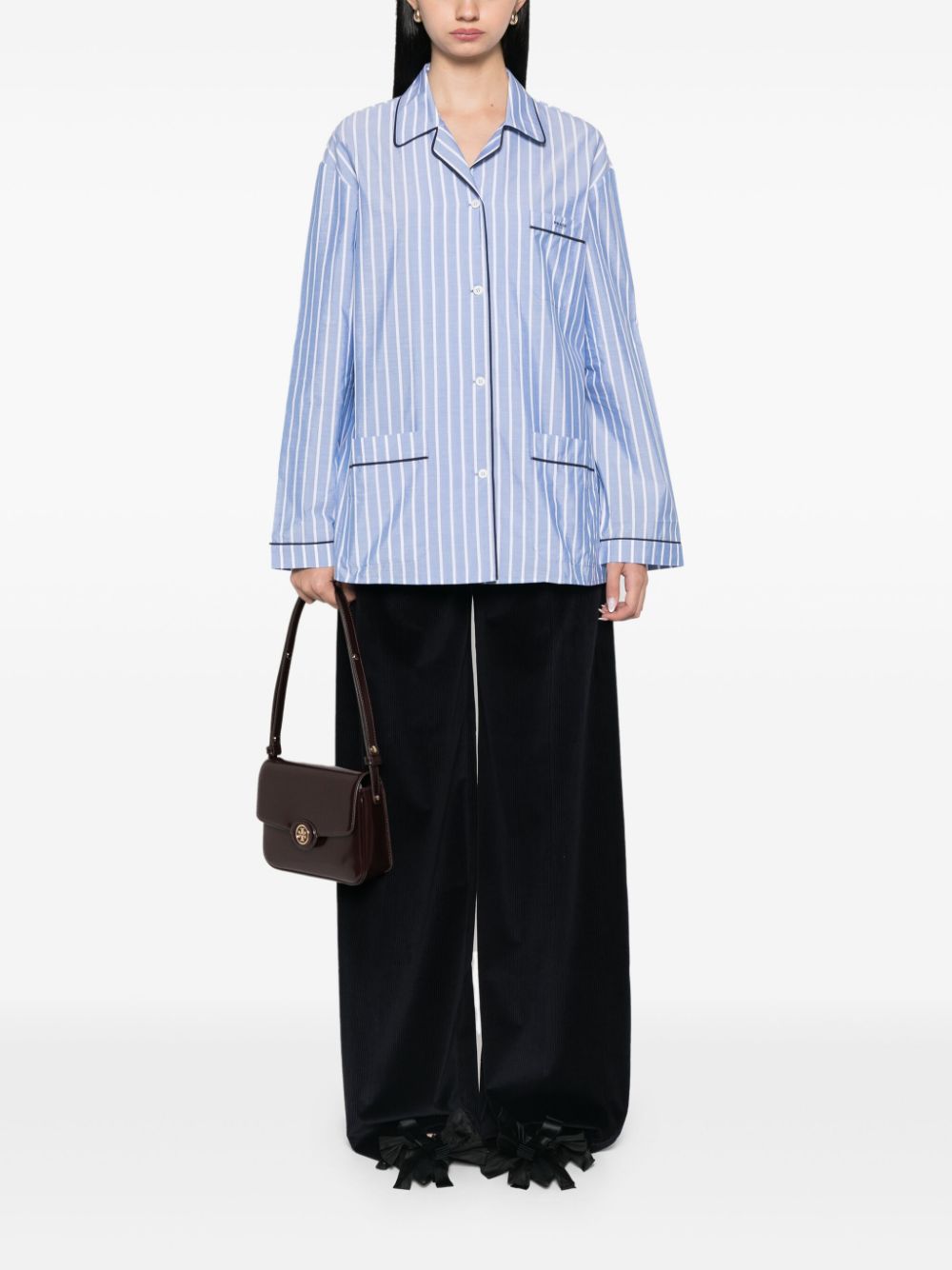 Vertical Striped Poplin Shirt With Notched Collar