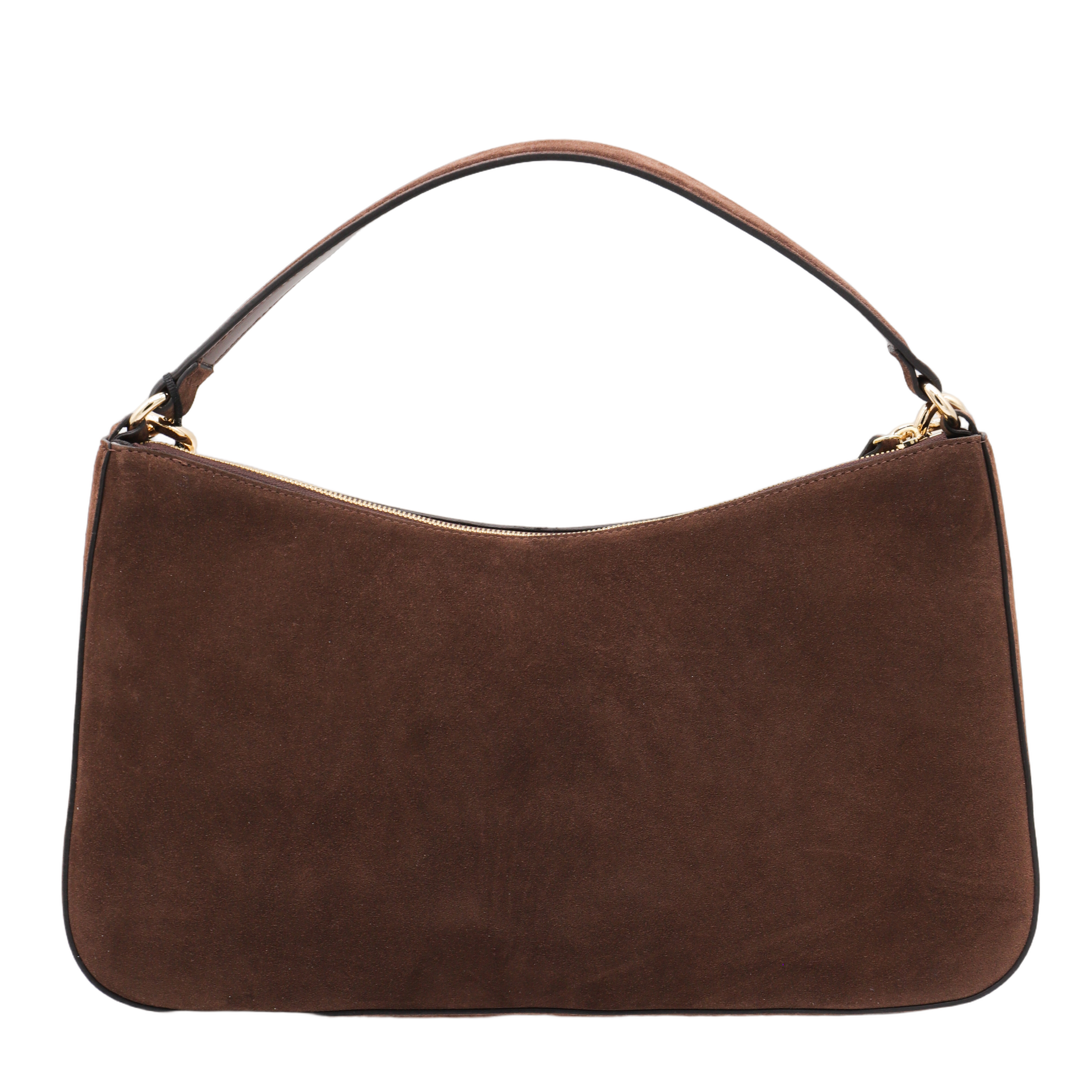 Brown Suede Handbag with Gold Chain Accents