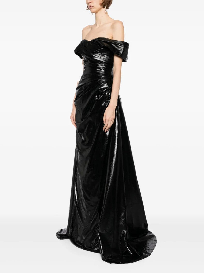 Gold Lame Off-Shoulder Dress