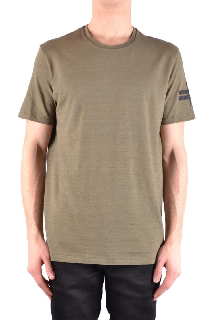 Olive Green Cotton T-Shirt With Graphic Detail
