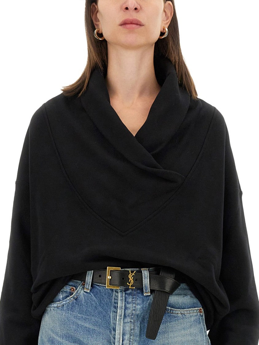 V-Neck Sweatshirt With Wide Collar