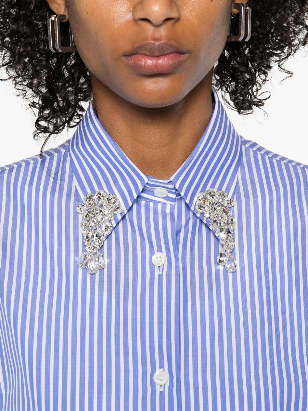 Classic Striped Shirt With Decorative Collar Embellishments