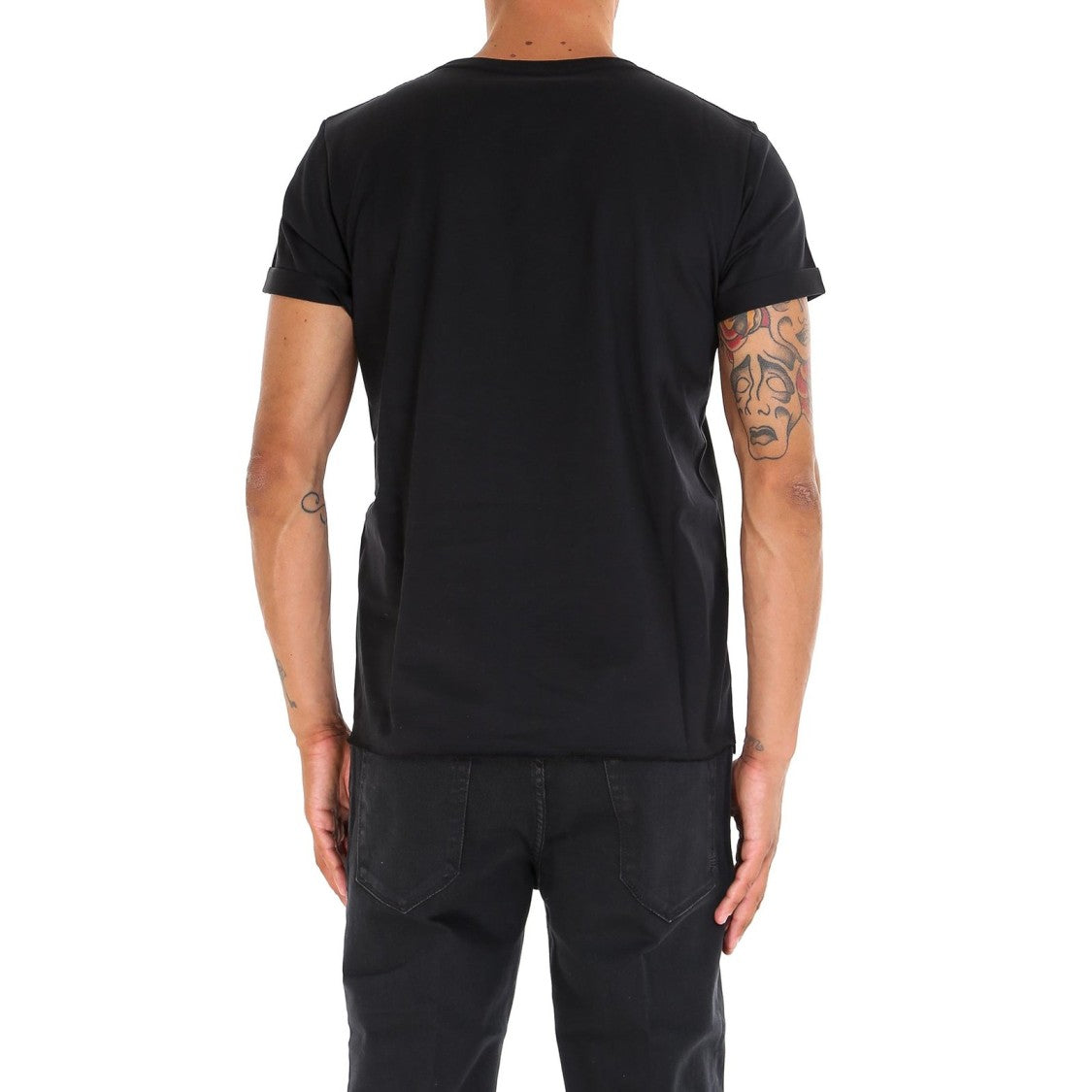Cropped Short-Sleeved T-shirt with Centered Text Logo