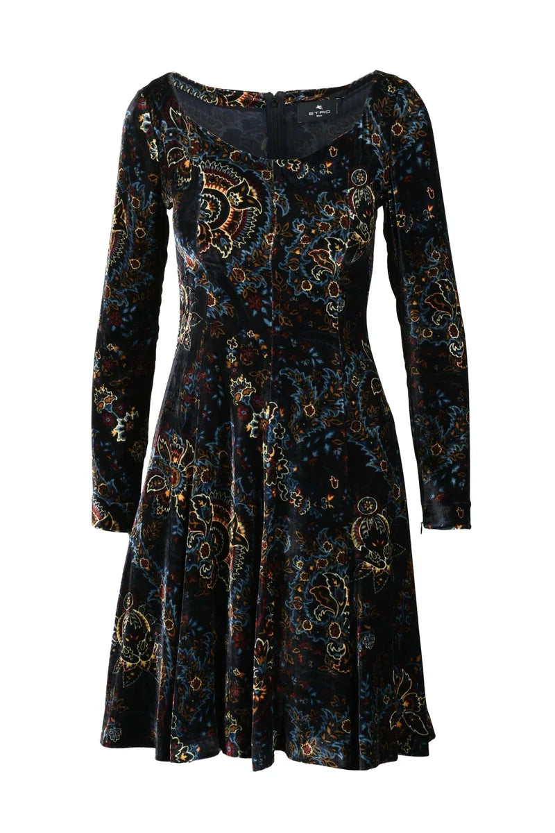 Flared Velvet Dress - Night Blue