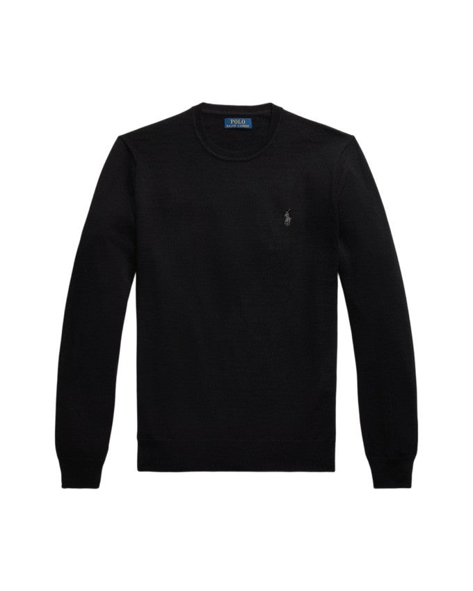 Crew Neck Black Wool Sweater