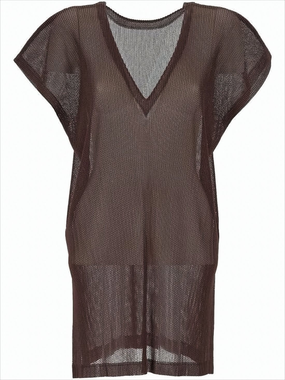 Semi-Sheer Brown Top with Deep V-Neckline