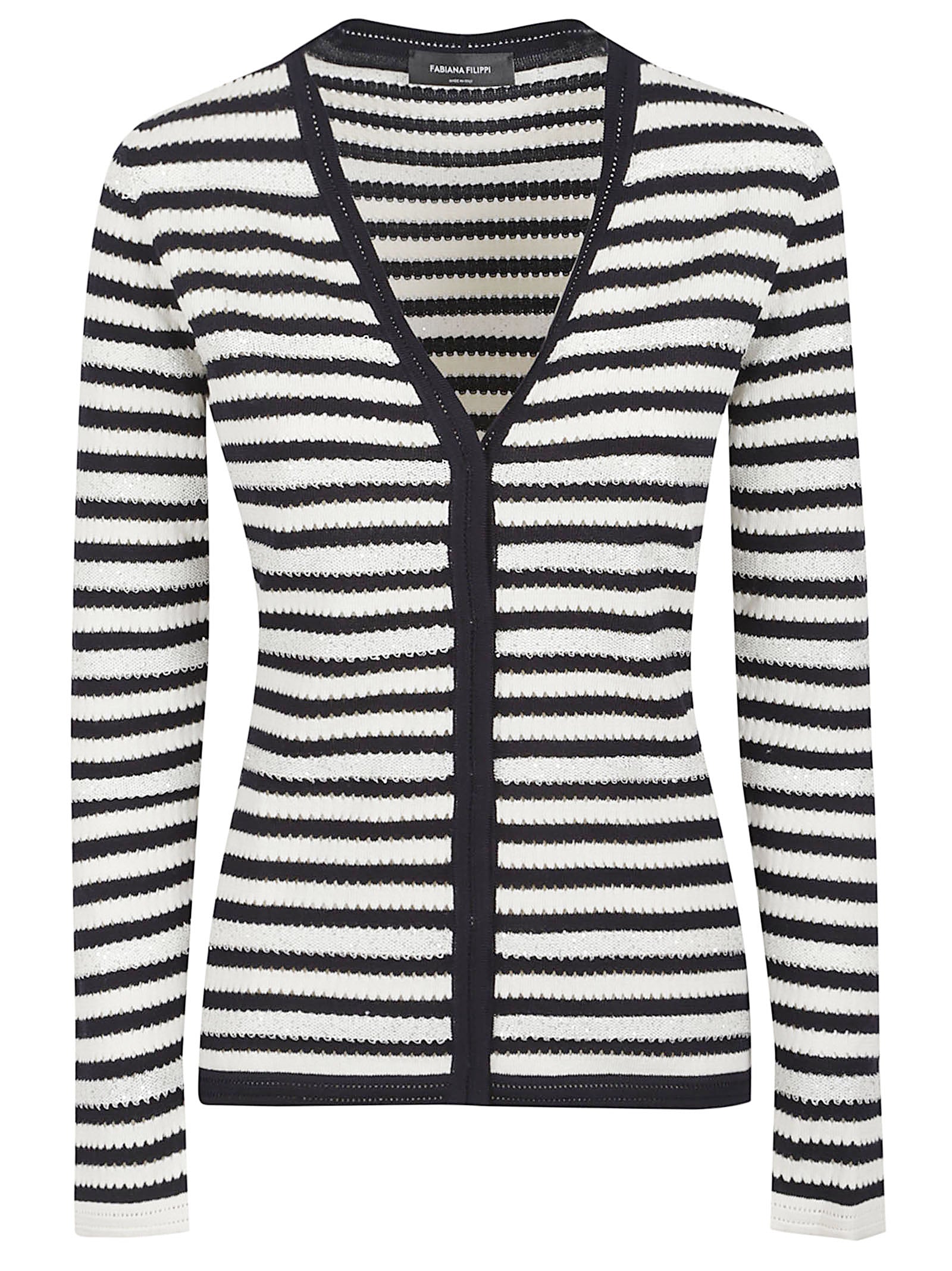 V-Neck Fitted Sweater with Striped Pattern