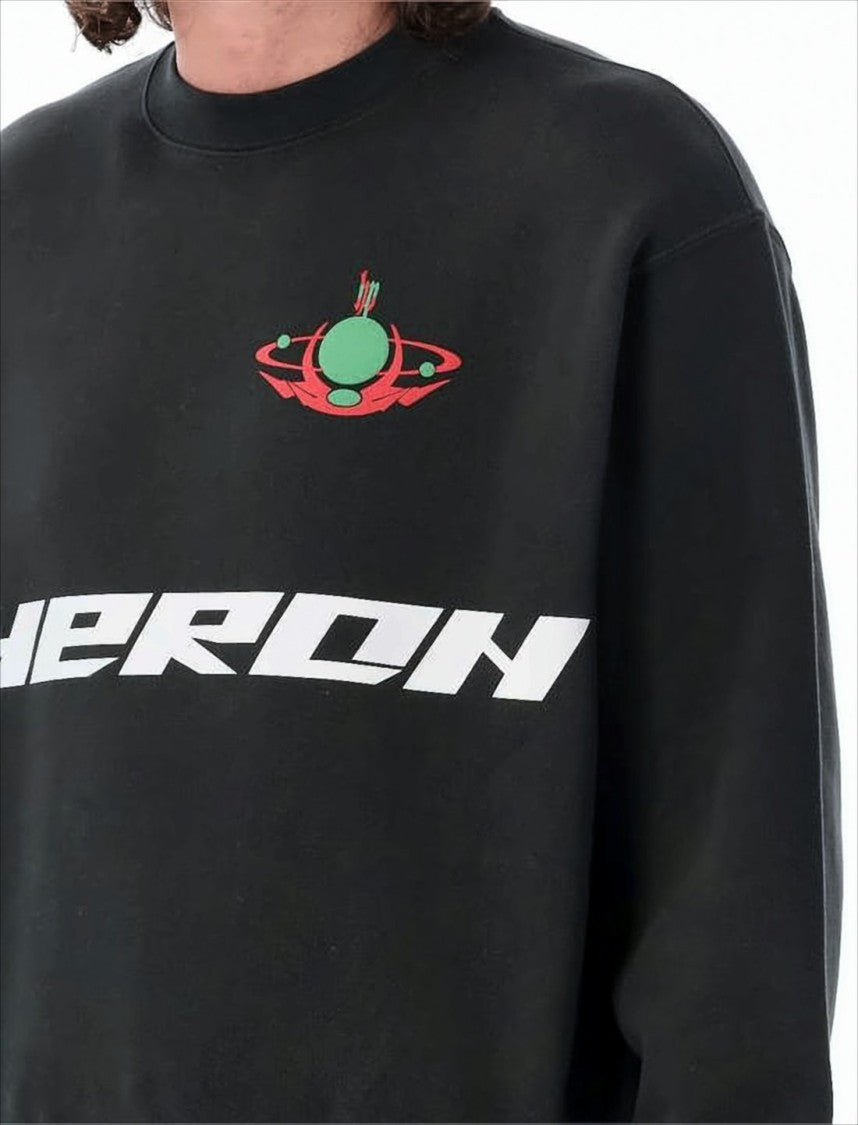 Cotton Sweatshirt With Bold Graphic And Planet Emblem