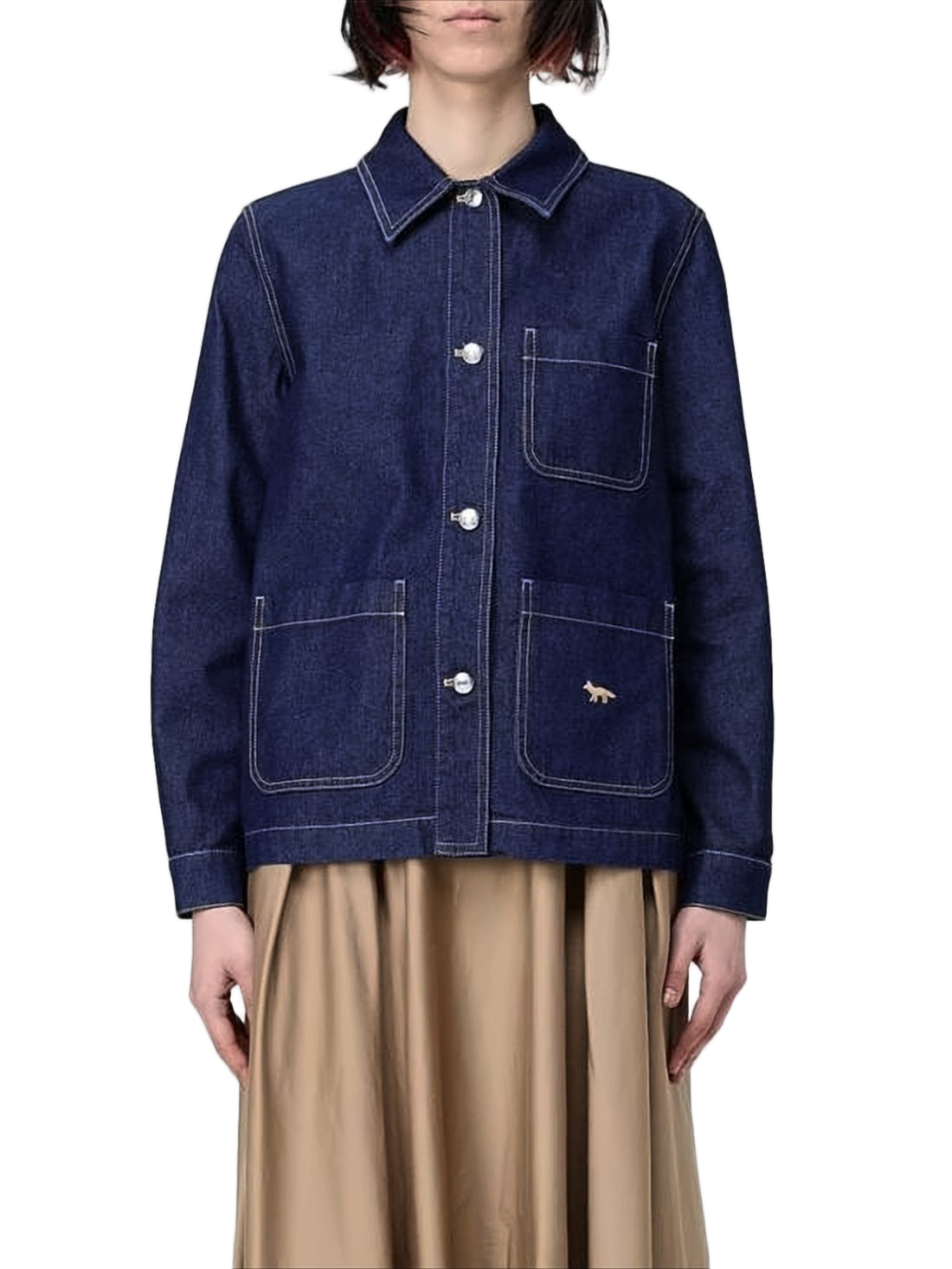 Boxy Denim Jacket With Contrast Stitching And Embroidered Logo