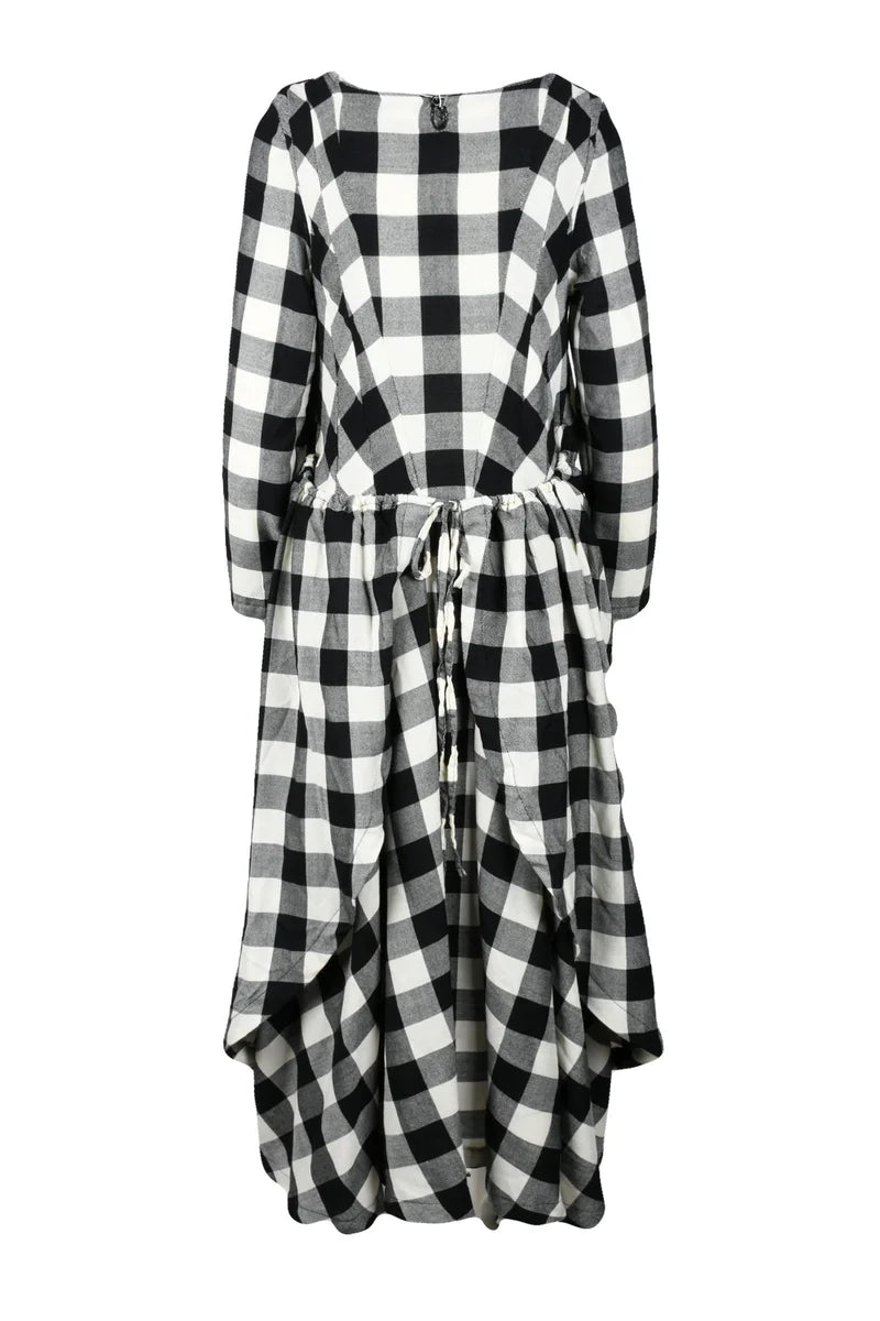 Long Wool Dress with Ties - White/Black