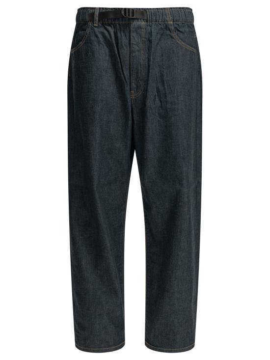 Relaxed Fit Denim Pants With Tapered Leg And Integrated Belt