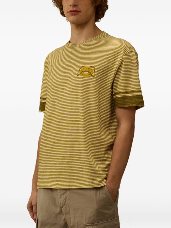 Horizontal Stripe Brown T-Shirt With Emblem Detail