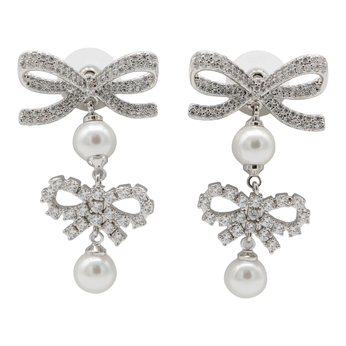 Double Bow Design Earrings with Crystal Embellishments