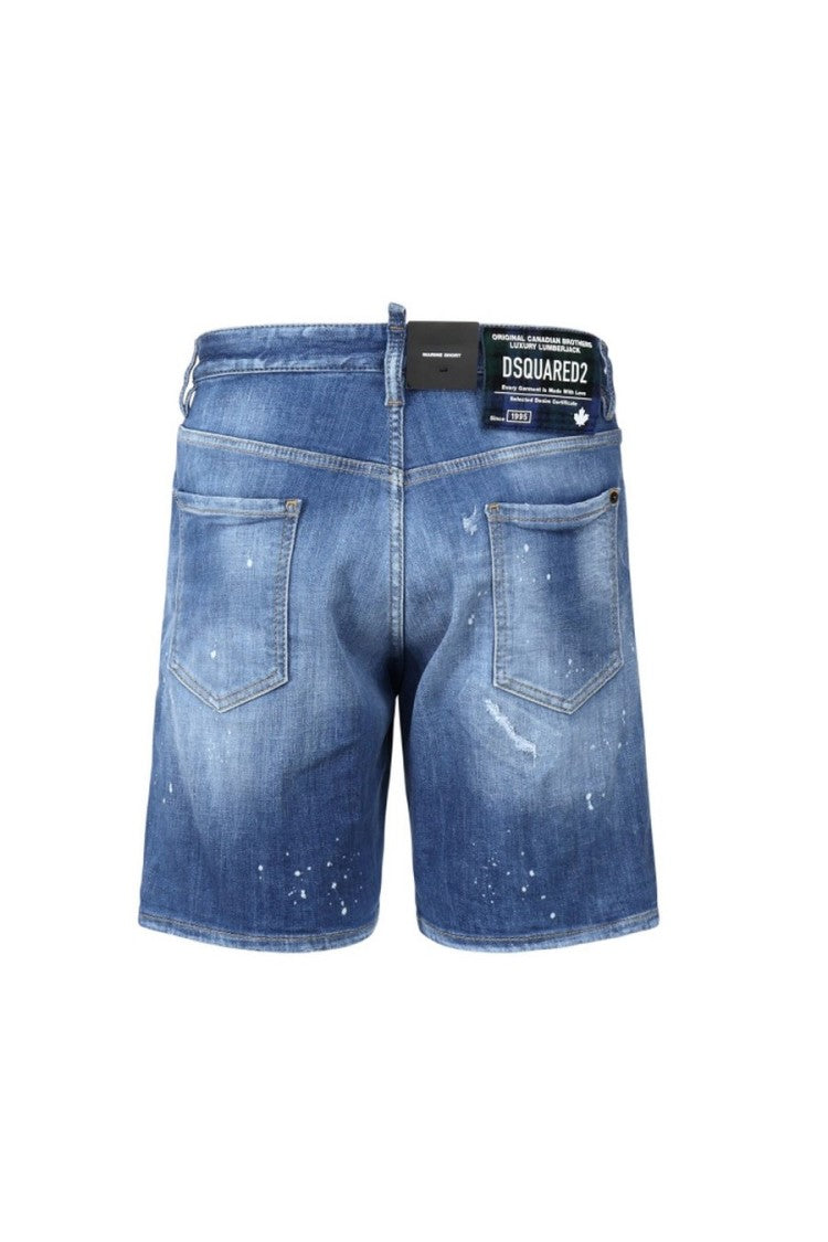 Distressed Light Blue Denim Shorts With Five-Pocket Design