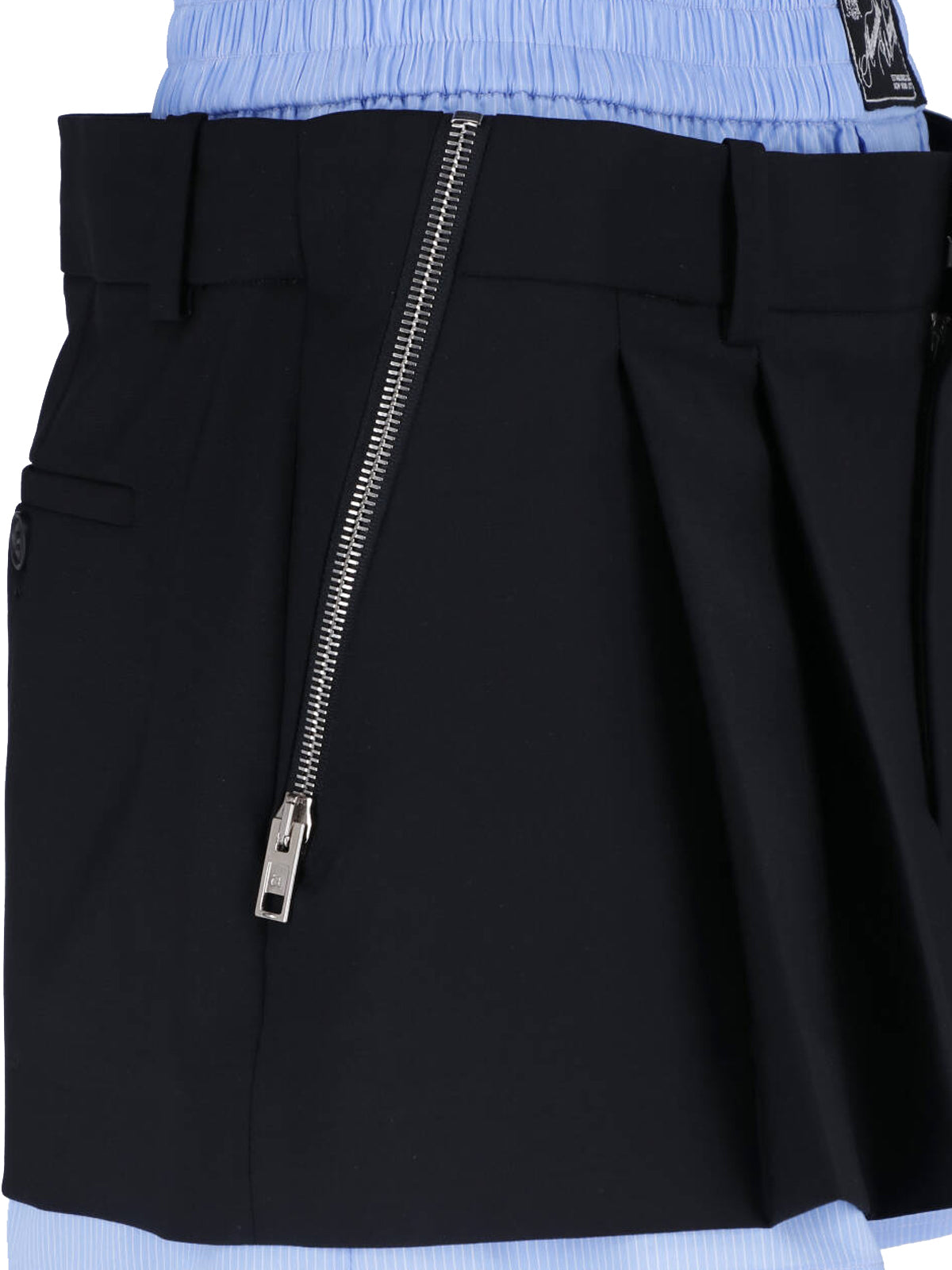 Light Blue Pleated Front Zipper Shorts