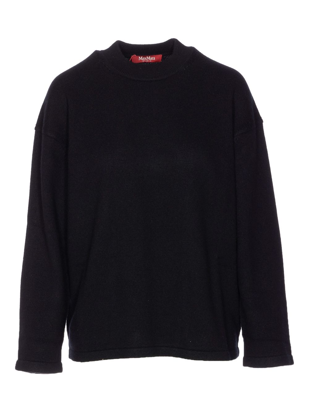 Relaxed Fit Black Knit Crewneck Sweater In Wool-Cashmere Blend