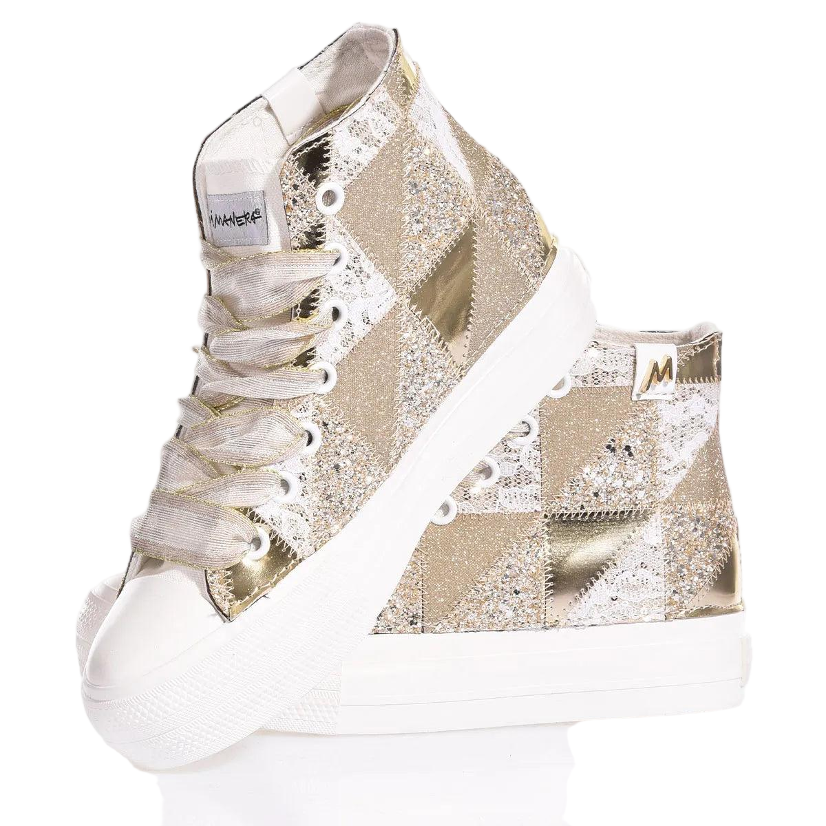 High-Top Sneakers With Handcrafted Gold Patchwork