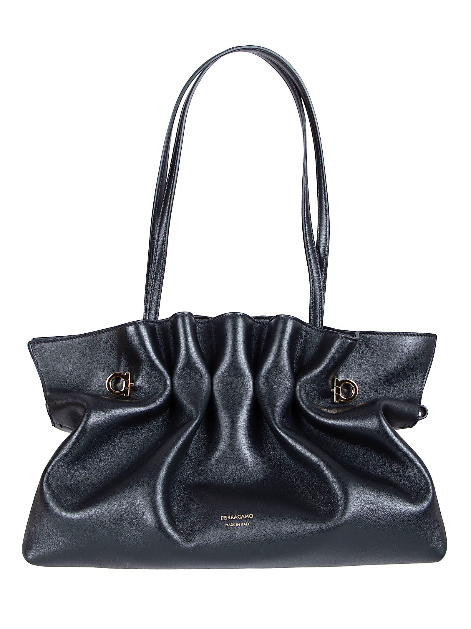 Soft Black Nappa Leather Bag with Iconic Gancio Clasps