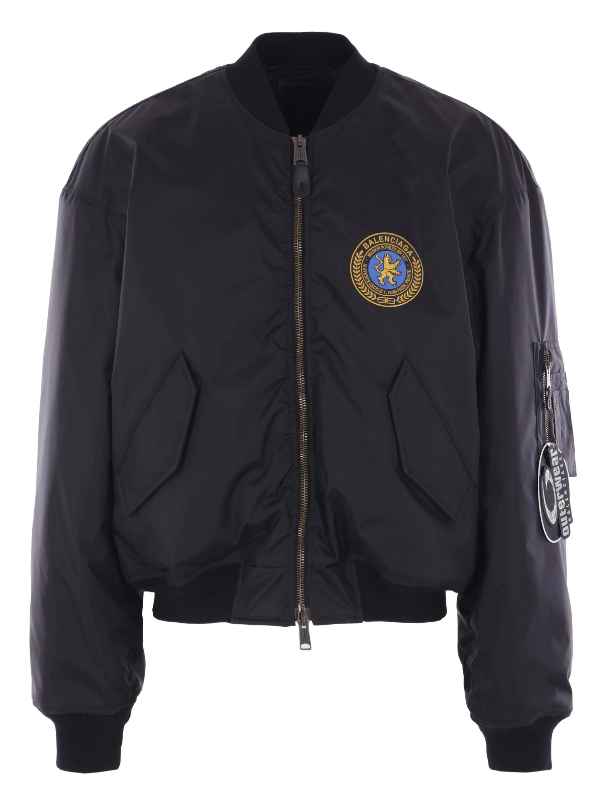Black Bomber Cropped Padded Polyester Jacket
