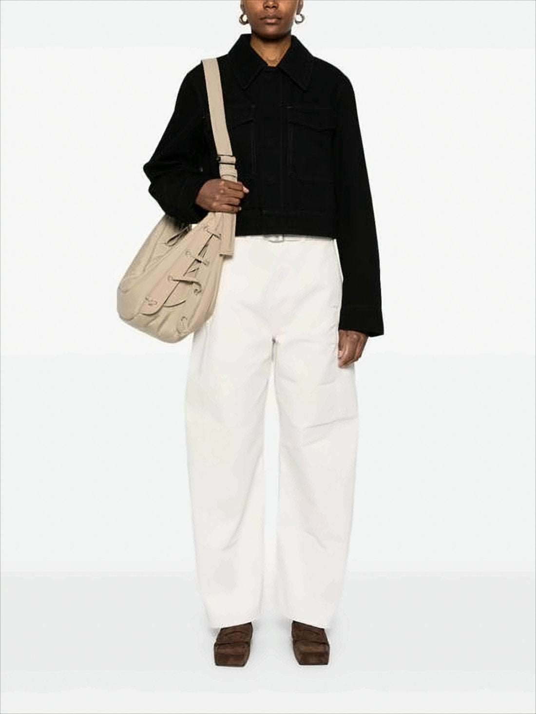 Cropped Black Denim Jacket With Boxy Silhouette And Classic Collar
