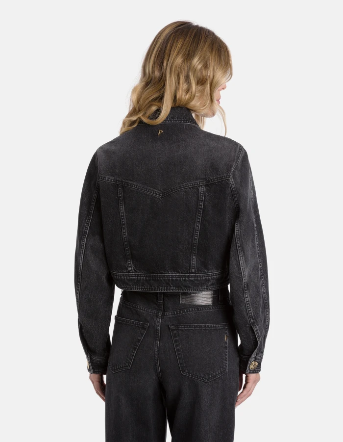 Cropped Denim Jacket with Classic Collar