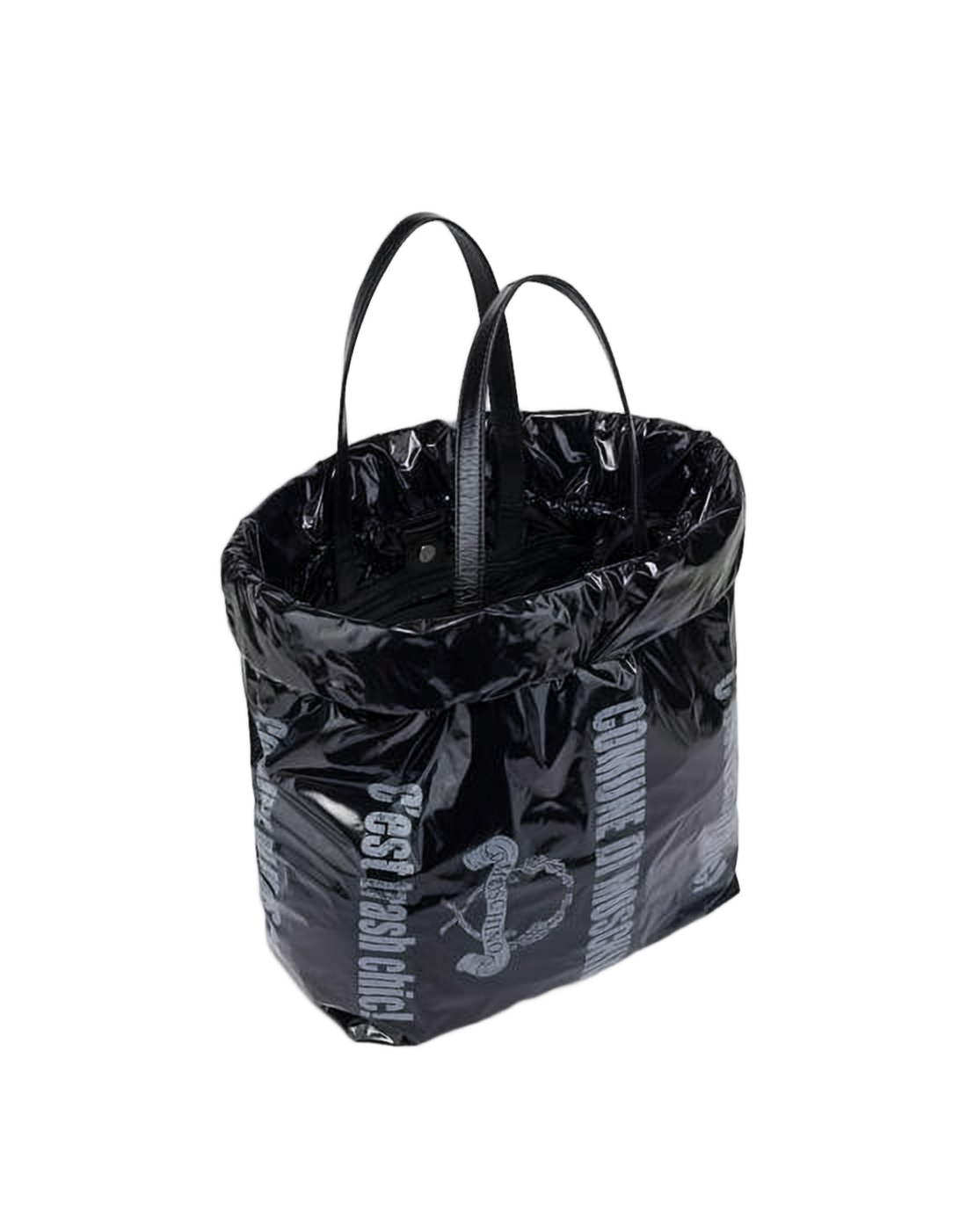 Puffy Black Shoulder Bag with Crinkled Finish