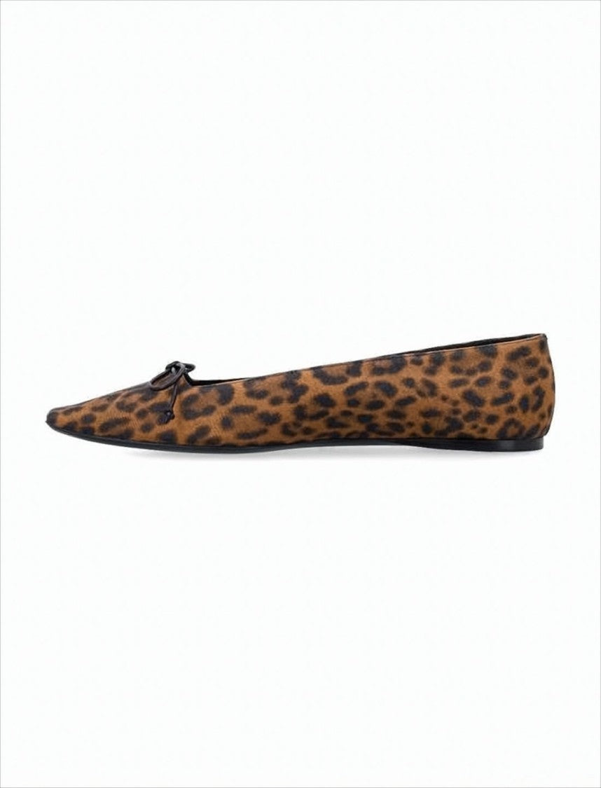 Leopard Print Pointed-Toe Flats with Bow Detail