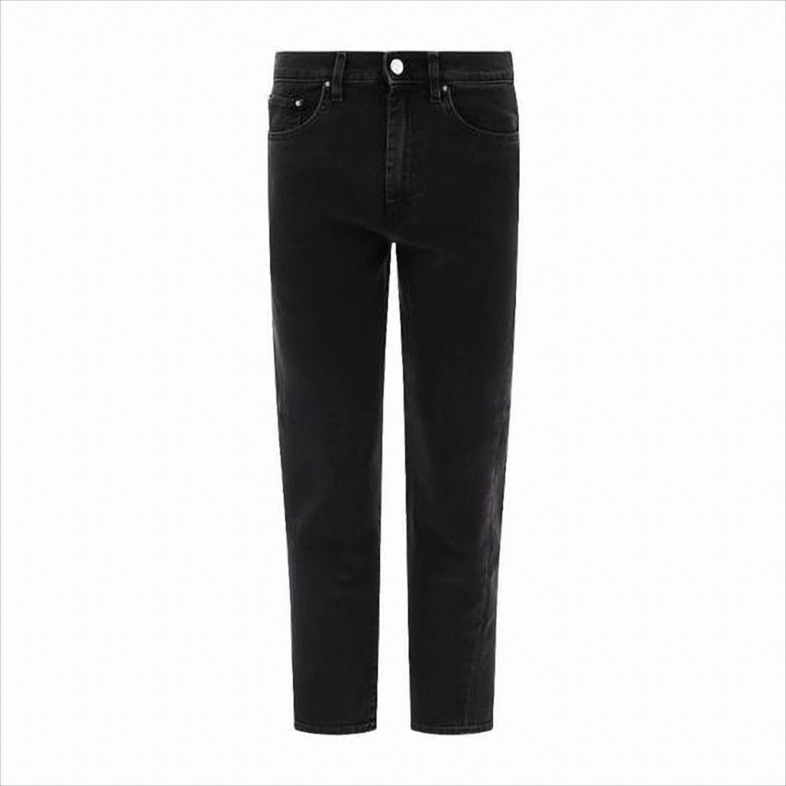 Black Denim Pants with Five-Pocket Design and Tapered Fit