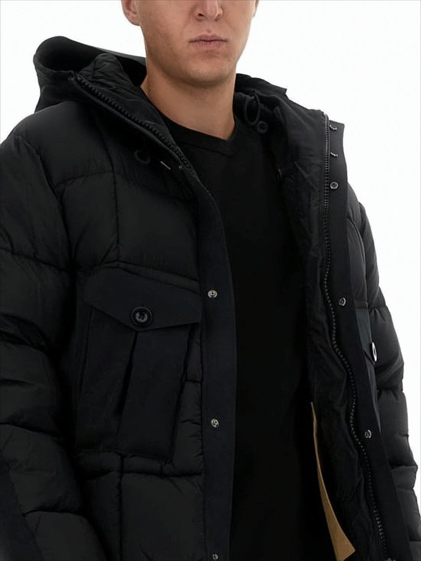 Boxy Silhouette Black Down Jacket with High Collar and Detachable Hood