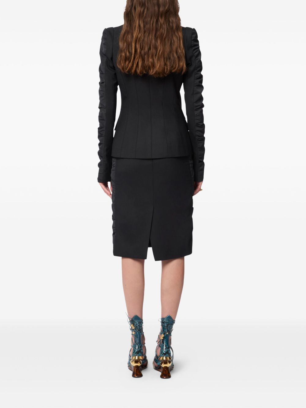 Tailored Black Jacket With Structured Lapels And Ruched Detailing