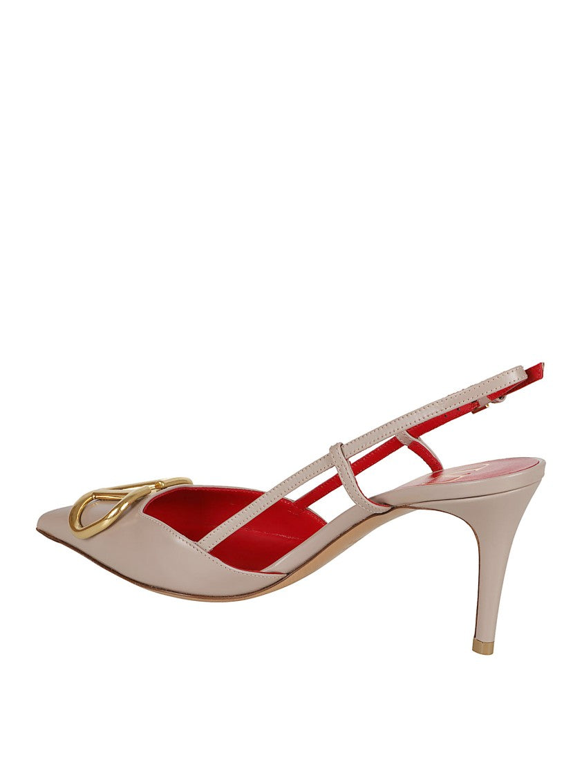 Pointed-Toe Calfskin Pumps With Gold-Tone Vlogo Plaque