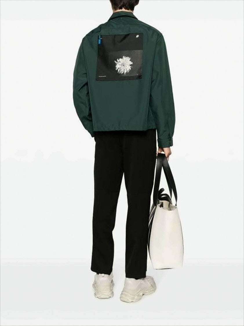 Boxy Cropped Long-Sleeve Shirt with Floral Graphic Pocket