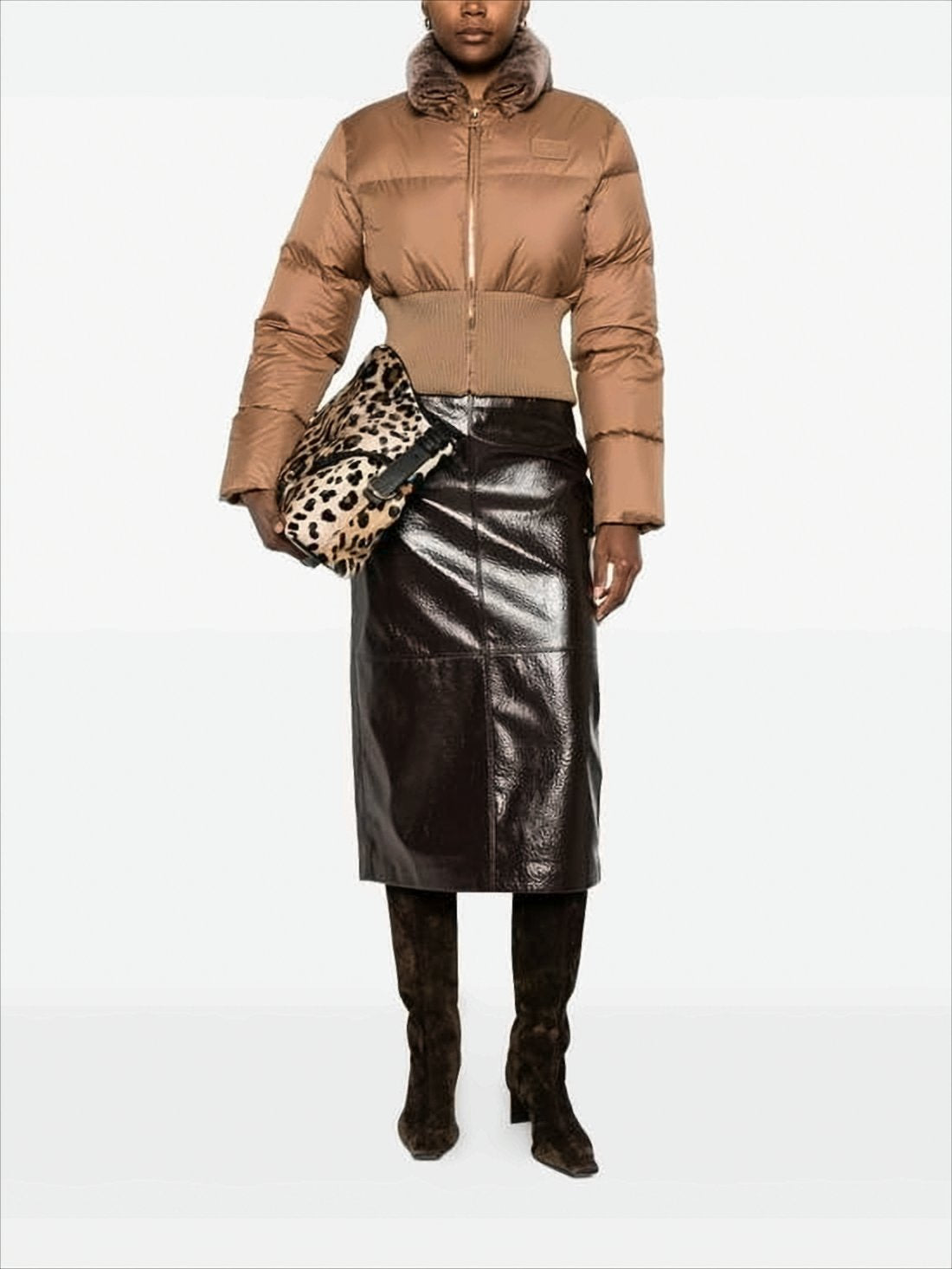 Cropped Brown Puffer Jacket with High Collar