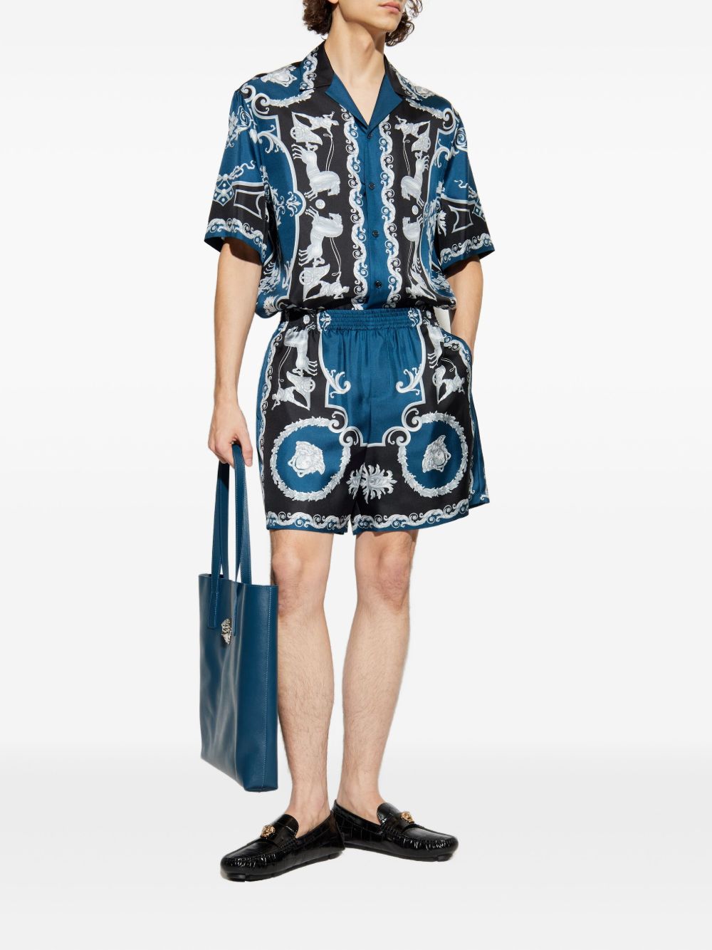 Baroque-Printed Silk-Nylon Shorts with Elastic Waistband