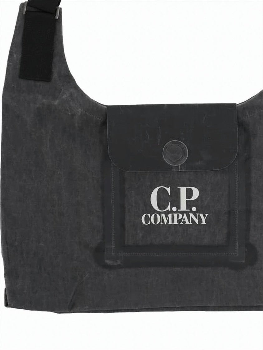 Textured Linen Shoulder Bag with Bold Logo Print