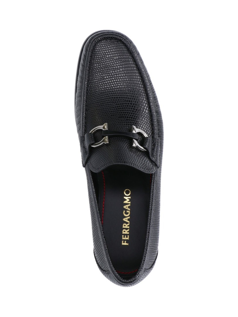 Textured Black Leather Loafers With Metallic Bit Detail