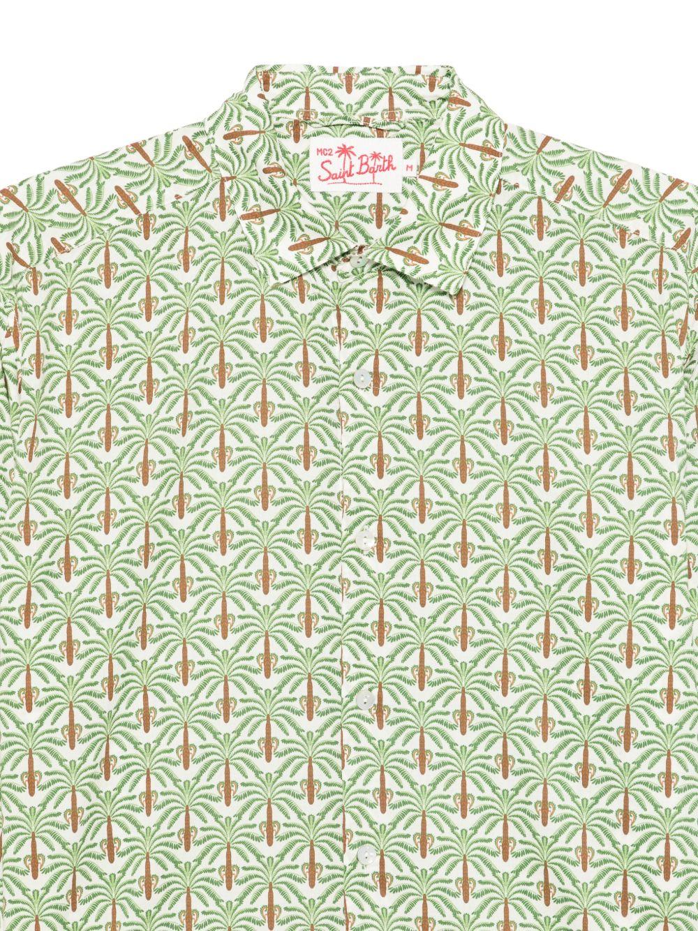Long-Sleeve Button-Up Shirt with Palm Tree Pattern
