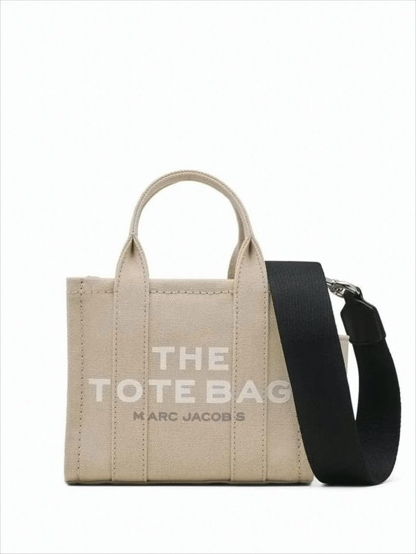 Compact Beige Cotton Canvas Tote with Detachable Strap