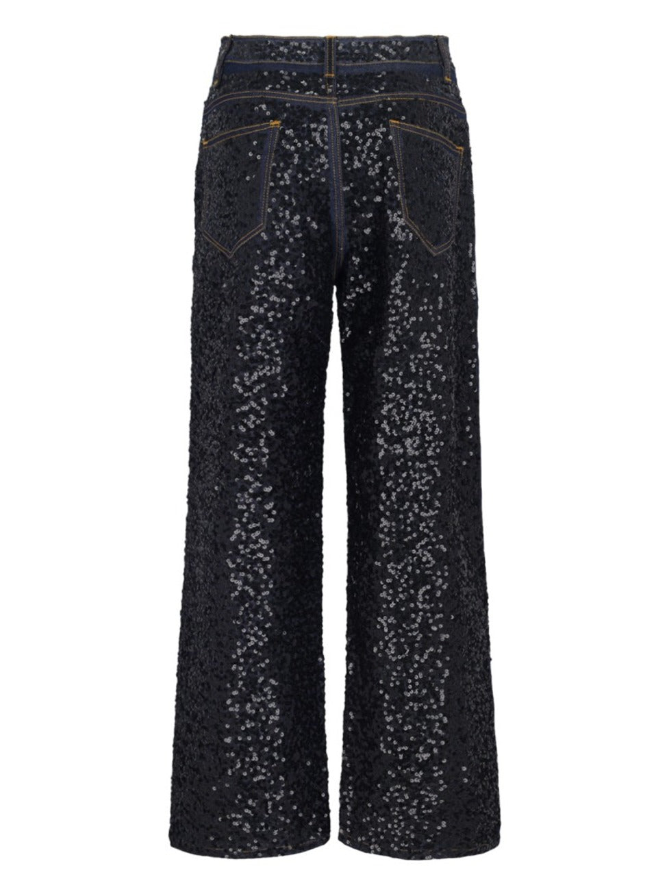 "Guff" Sequin Straight Jeans In Black Stretch Denim