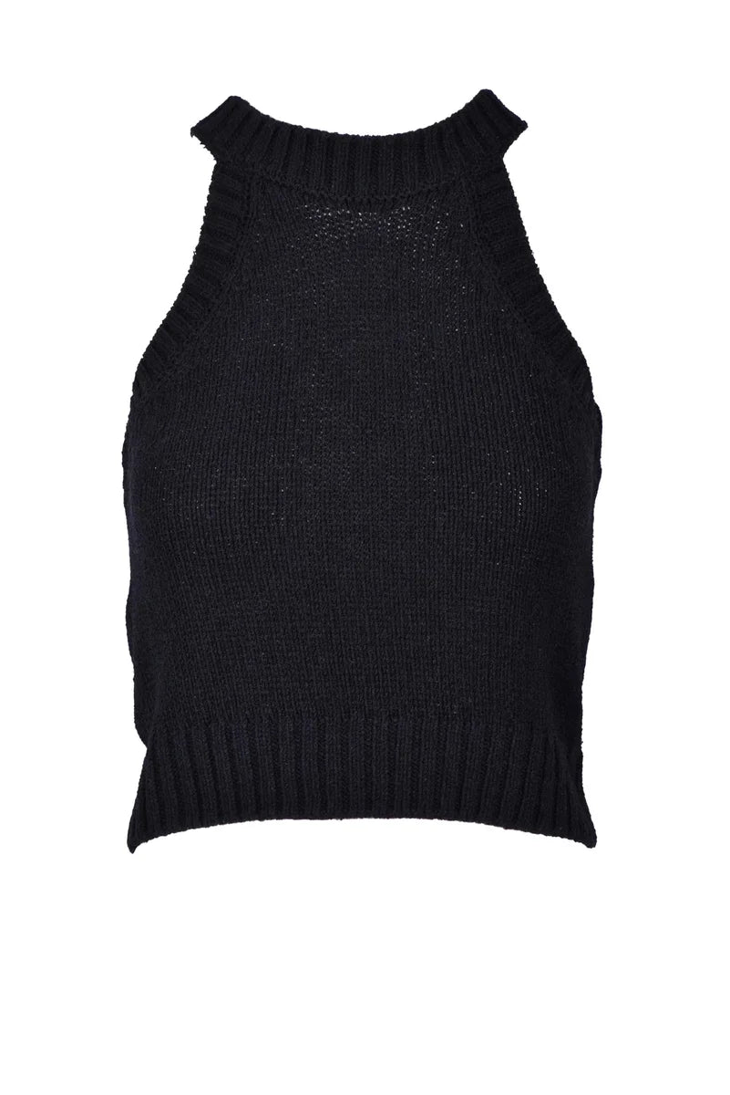 Sleeveless Knitted Crop Top - Black