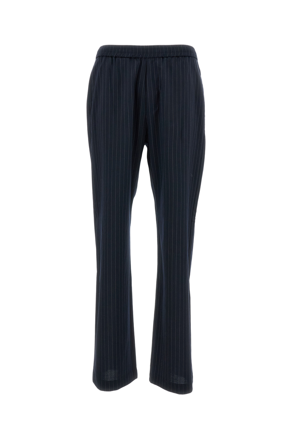 Pinstriped Virgin Wool Trousers With Elasticated Waist And Relaxed Fit
