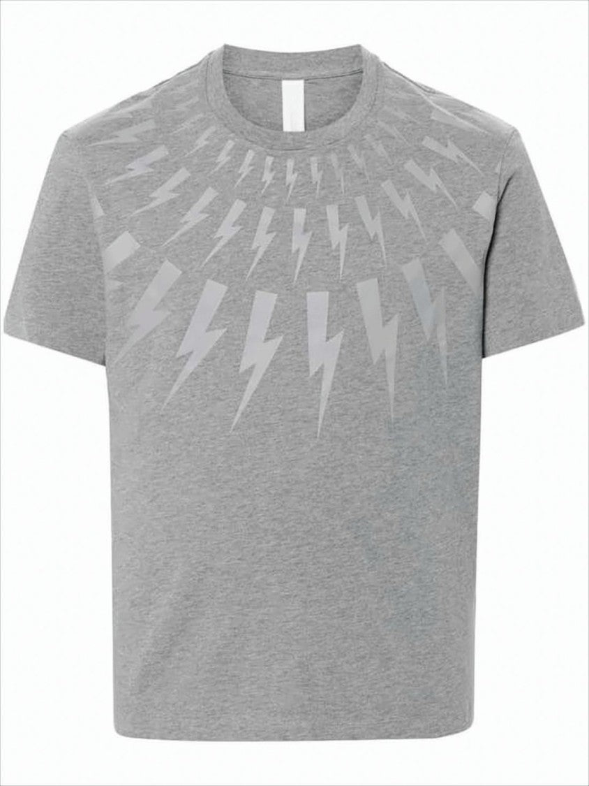 Short-Sleeve Grey T-Shirt With Lightning Bolt Motif