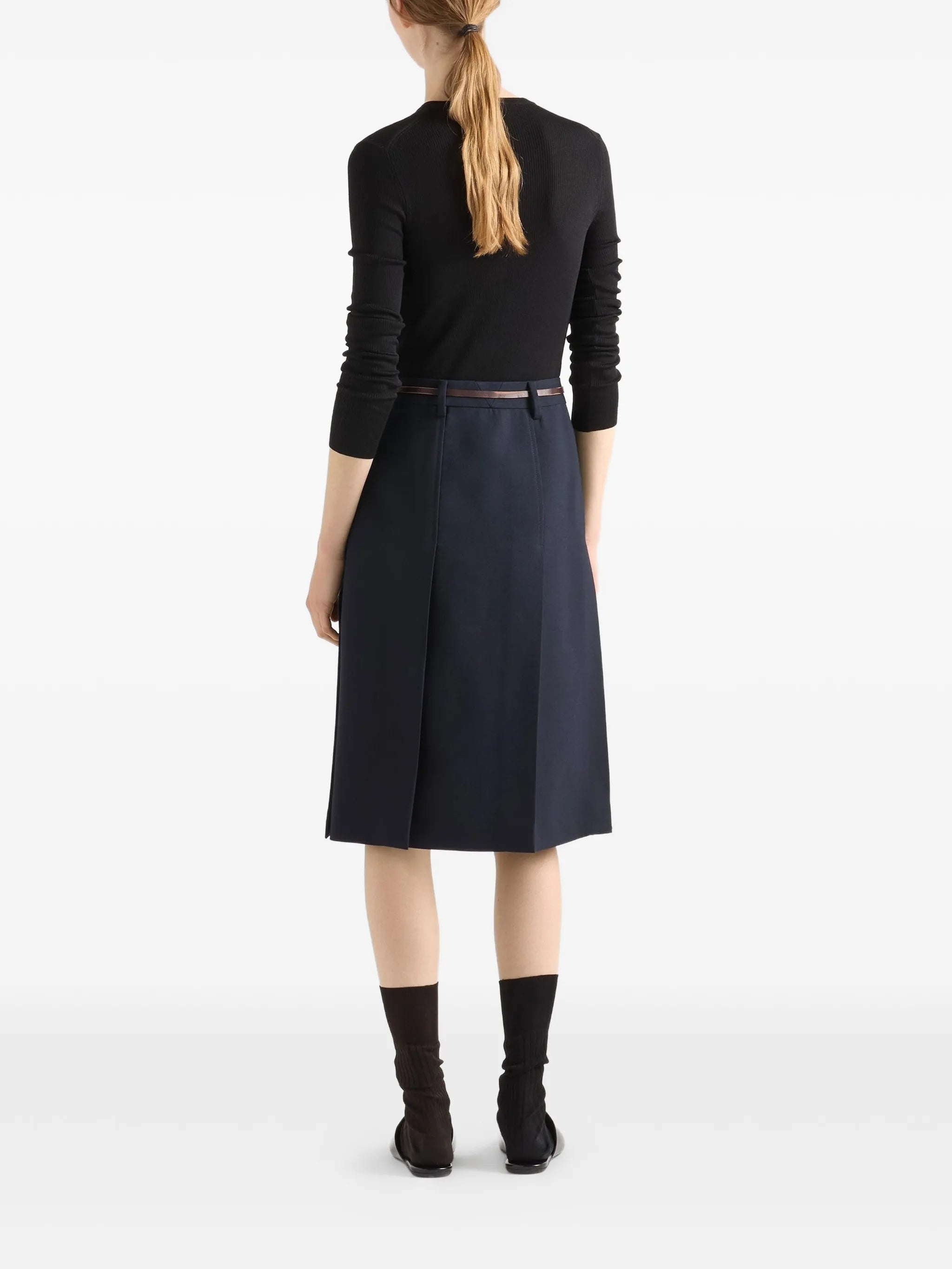 Black Superfine Wool Ribbed Cardigan