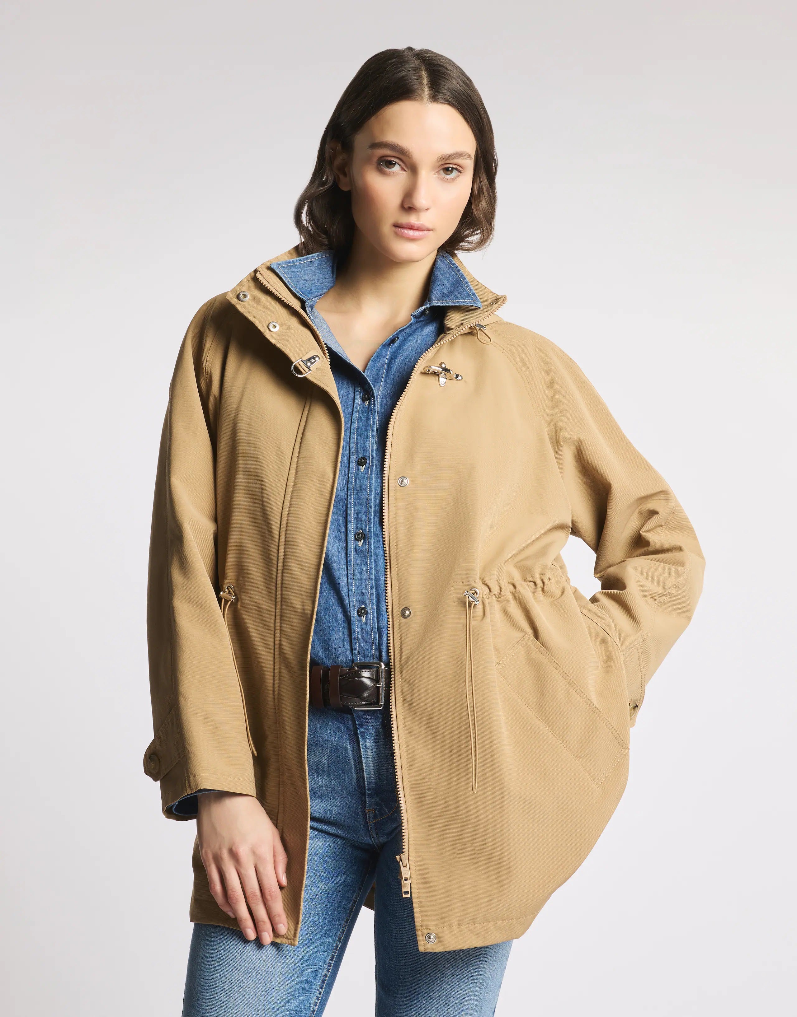 Functional Medium Beige Parka with Hood