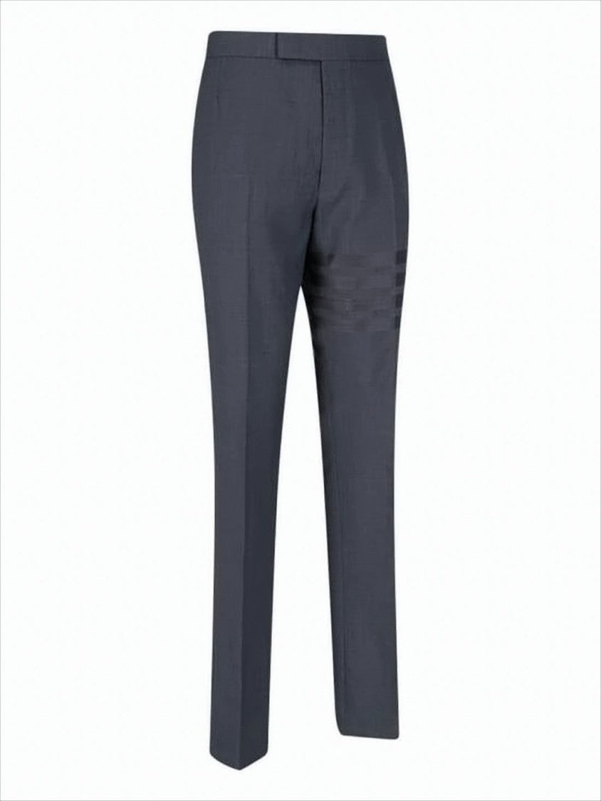 Tailored Grey Wool Suit Pants with Signature Stripe