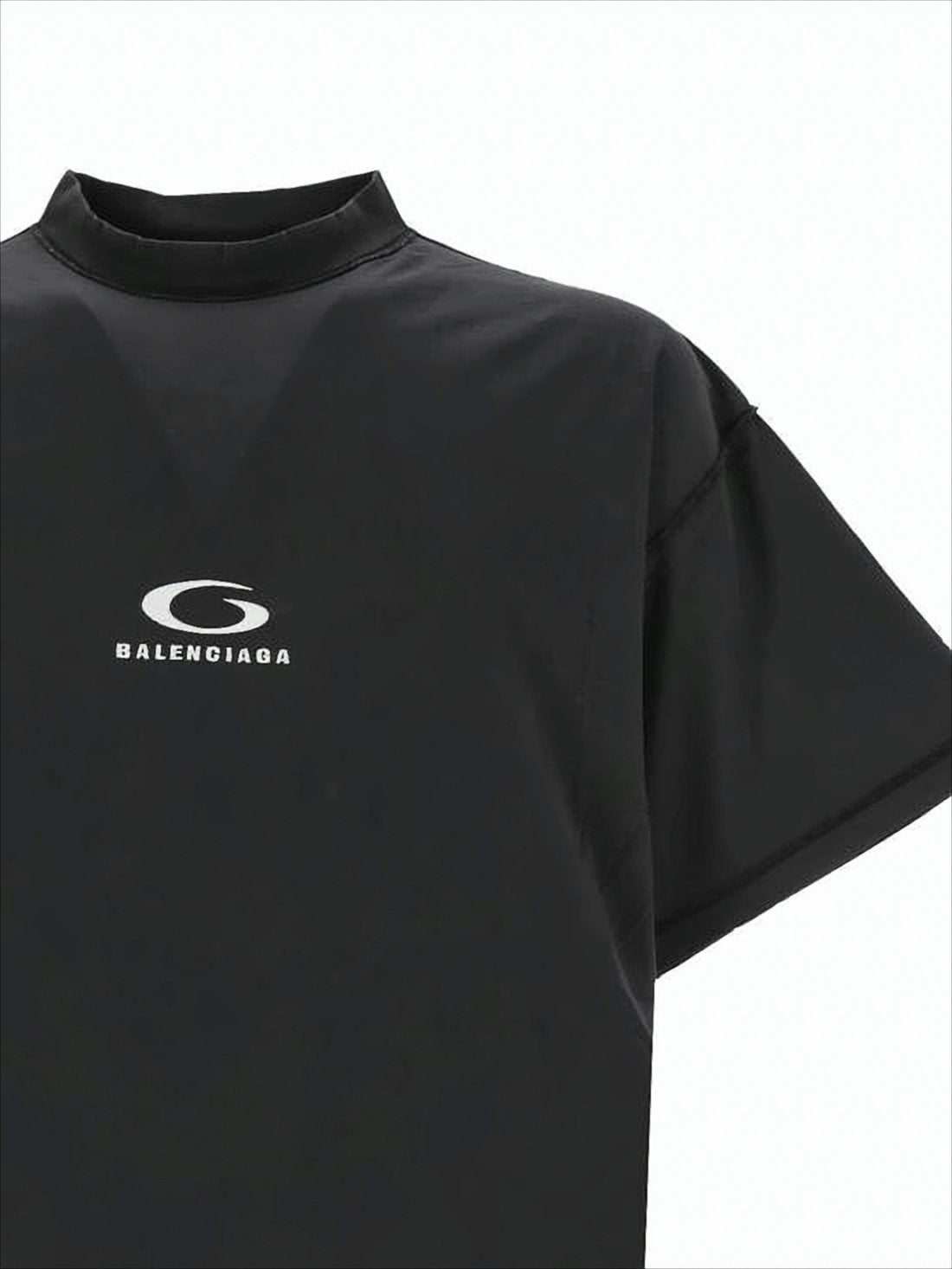 Relaxed-Fit Black T-Shirt with High Neckline